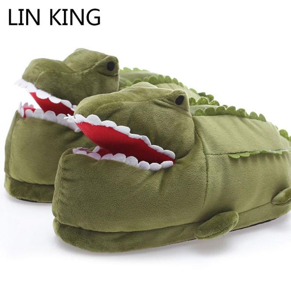 

cute cartoon crocodile winter indoor slippers women men warm plush home floor shoes anti skid lazy cotton, Black