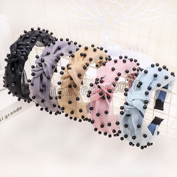 

vintage black bead mesh knot headbands bellas jewel hair bands for women hair clips turban headband girls hair accessories opaska, Silver