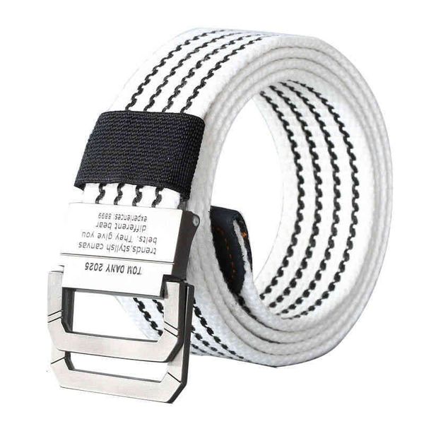 

casual men's canvas double buckle business korean versatile student youth military training pants belt fashion, Black;brown