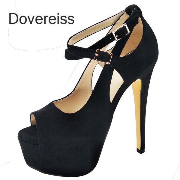 

dress shoes dovereiss fashion women's summer blue buckle stilettos heels peep toe platform narrow band consice sandals 42 43, Black