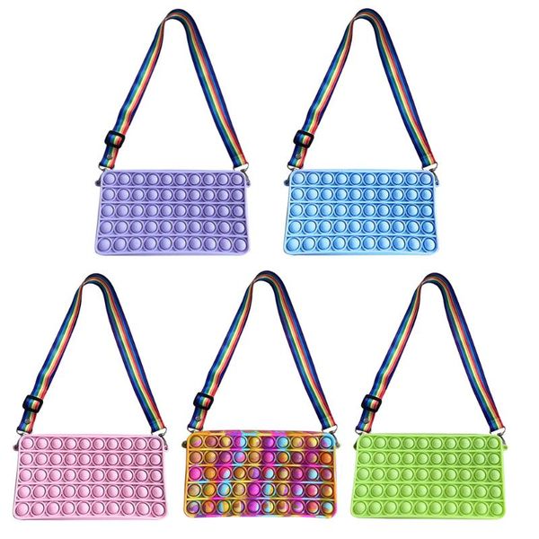 

evening bags silicone small purse handbags decompression family game fashion solid color push bubble shoulder crossbody messenger bag