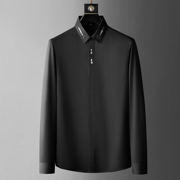 

men's casual shirts shirt business social formal dress men clothing trend brand fashion letter strass long mouwen, White;black