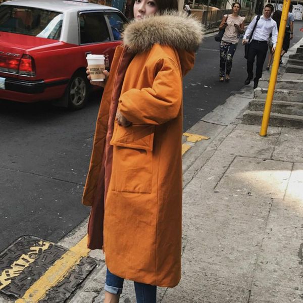 

women's trench coats 2021 plus size casual pocket long winter jacket women thick warm parka feminina big hair collar cotton padded coat, Tan;black