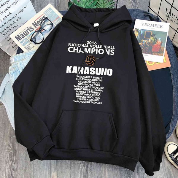 

t-shirt karasuno print men's pocket casual vintage harajuku hip hop animation hoodie, Black