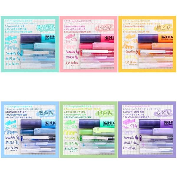 

gel pens 5pcs simple color pen straight highlighter ball combination set diy graffiti drawing marker school stationery