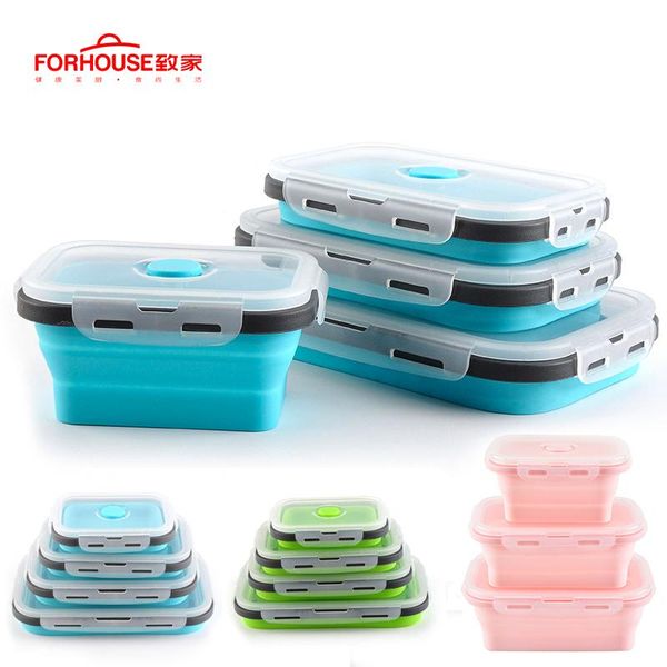 

silicone collapsible lunch box food microwave portable picnic camping rectangular outdoor meal