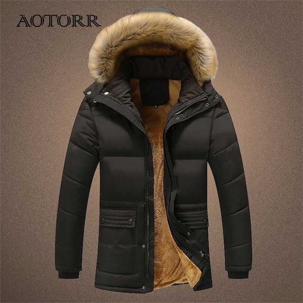 

hooded parkas men winter thick men's jacket fur collar outwear warm coat man wool liner windproof male parka hat detachable 211119, Black