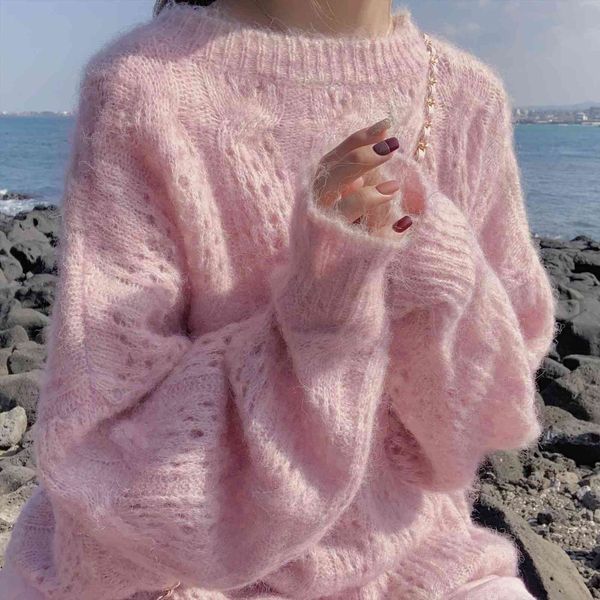 

white chic mohair pullover womens sweaters autumn long sleeve hollow out o neck casual pullovers women jumper sweet, White;black