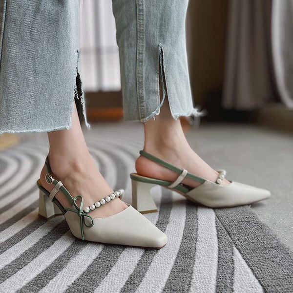 

sandals block heels bow shoes pearl 2021 women's mary jane chunky comfort clear summer high girls fashion multicolored scand, Black
