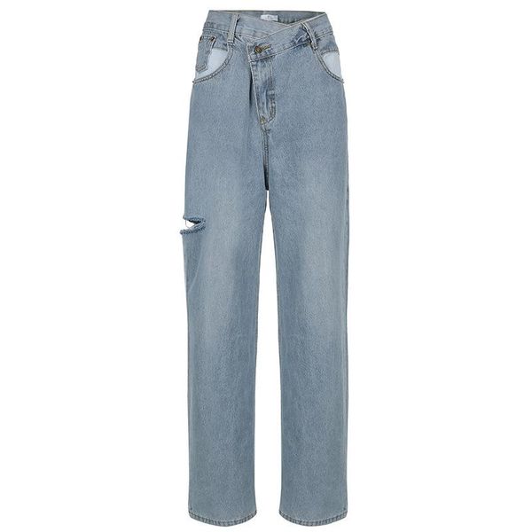 

women's jeans 2022 vintage baggy mom streetwear broken wide leg cargo pants low waist straight denim trouser pantalon pour femme, Blue