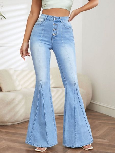 

high waist flare leg jeans e3hr#, Blue