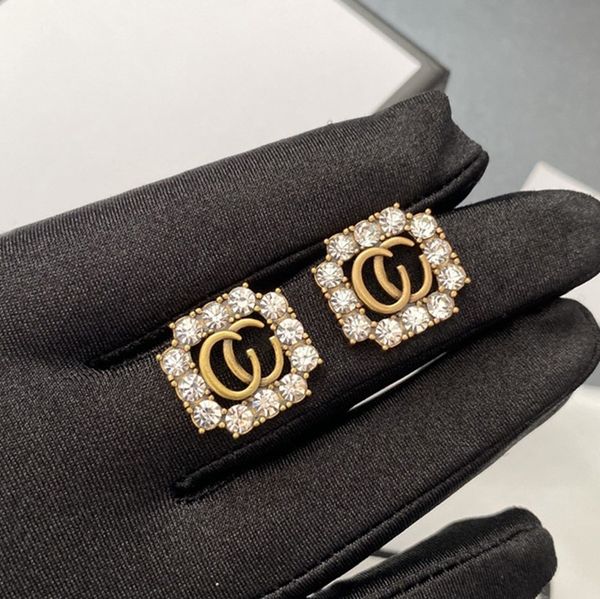 

design jewelry s925 silver needle letter square geometric rhinestone net red fashion earrings