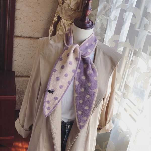 

VHc korean double layer knitting wool polka dot women's spring autumn winter ties leaf cravat wool scarf decoration scarf, Black;gray