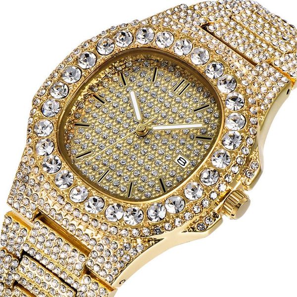 

wristwatches mens luxury diamond brand fashion hiphop stainless steel date quartz watches, Slivery;brown
