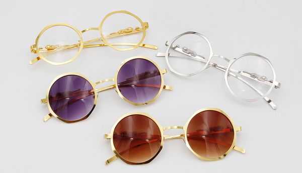 

vintage round sunglasses gold metal brown shaded sport sun glasses summer trendy eyewear with box, White;black