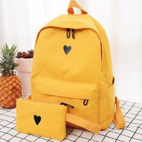 

backpack women's canvas printed heart yellow korean style students travel bag girl school laptop