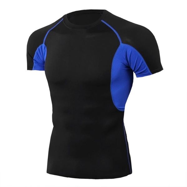 

running jerseys men's gym short sleeve tight-fitting short-sleevedmen's fitness sports training stretch quick-drying t-shirt, Black;blue
