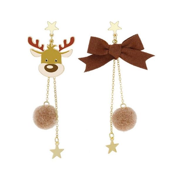 

stud elk asymmetric brown long tassel earrings five-pointed star hair ball l5yb, Golden;silver