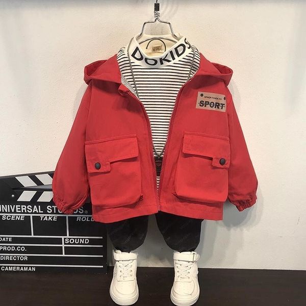 

girls' dresses baby boys cotton zipper lined for spring autumn pocket girls casual letters hooded trench jacket kids clothes sports coa, Red;yellow