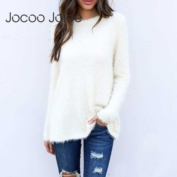 

jocoo jolee autumn winter knitted sweater women pullover o neck loose plus size warm sweater female plush sweaters casual 210619, White;black