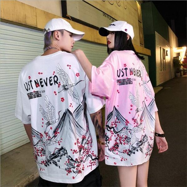 

men's t-shirts 2021 men hip hop t shirt streetwear japanese sakura painting tshirt short sleeve cotton summer harajuku t-shirt japan st, White;black