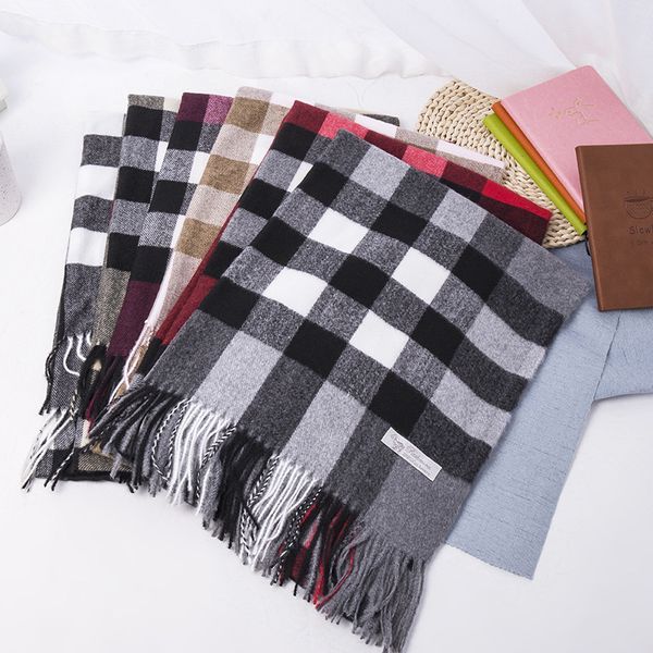 

autumn and winter men's scarf women's warm korean plaid cashmere imitation student shawl, Blue;gray