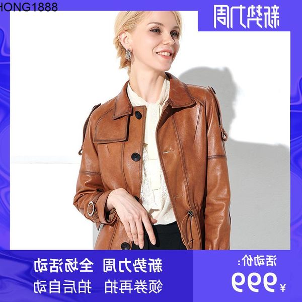

women's jackets haining genuine leather coat short spring and autumn sheepskin locomotive small waist korean style jacket, Black;brown