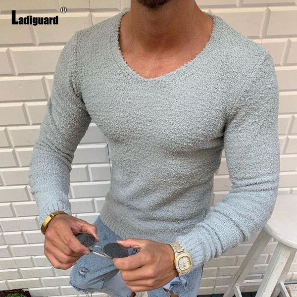 

men's sweaters ladiguard men casual knitted sweater european style 2021 autumn long sleeve skinny pullovers gray mens streetwear, White;black