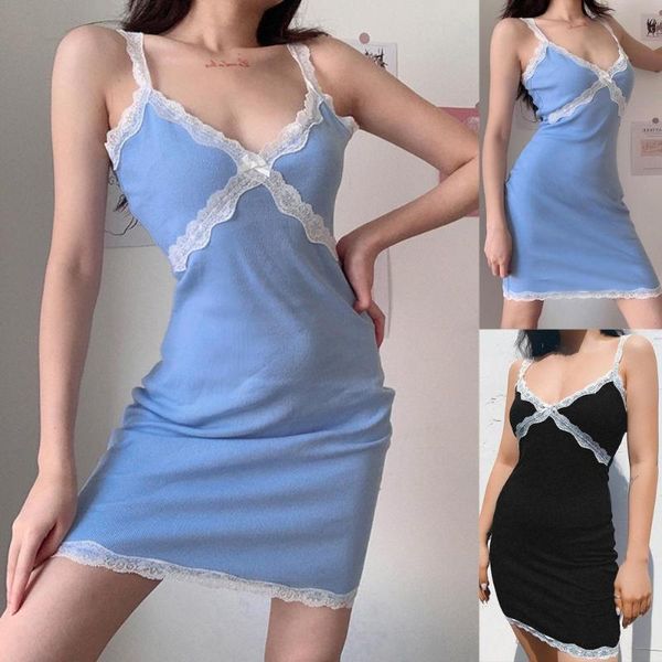 

casual dresses women v neck dress slim solid color lace short sling for club, Black;gray