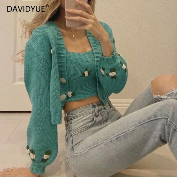 

women's knits & tees cardigan women sweater long sleeve korean fashion knitted green vintage crop cardigans streetwear 2021, White