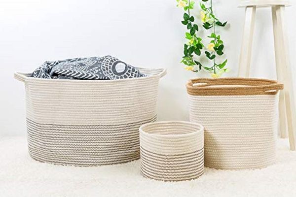 

household storage furniture durable handle woven bucket laundry basket blanket toy clothes towel & organization