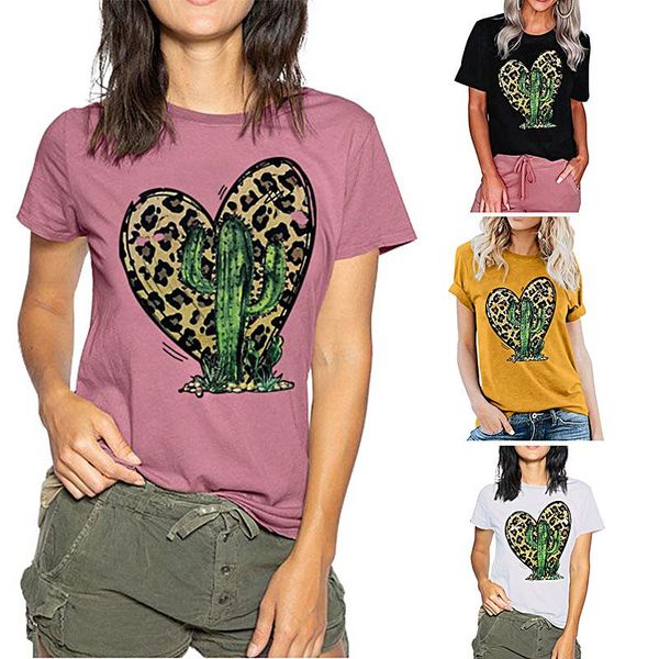 

women's t-shirt summer fashion leopard print love short-sleeved top, White