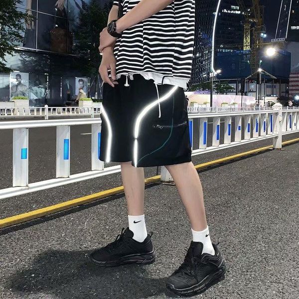 

men's shorts summer boardshorts male casual fitness striped reflective strip sportswear jogger bodybuilding xxl, White;black