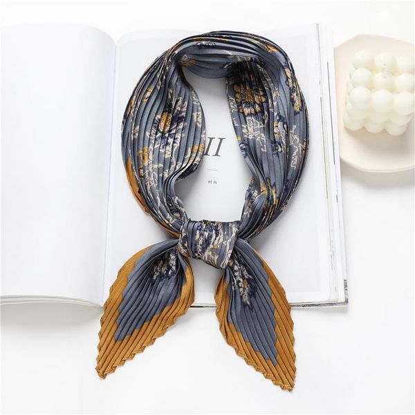 

scarves vintage print crinkle shawl head wraps silk square scarf for hair headband elegant foulard hijab neckerchief female bandana 2021, Blue;gray