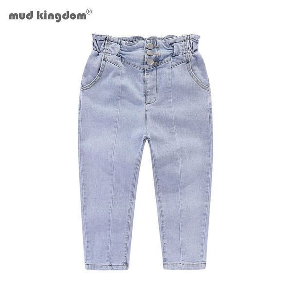 

mudkingdom girls denim jeans high-waist bud elastic casual pants for 210615, Blue