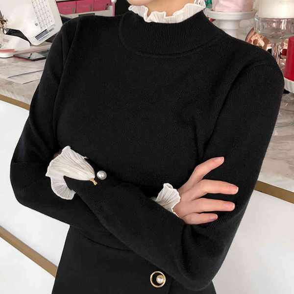 

women's sweaters shintimes autumn turtleneck womens korean beading pullovers long sleeve knitted clothing iox7, White;black