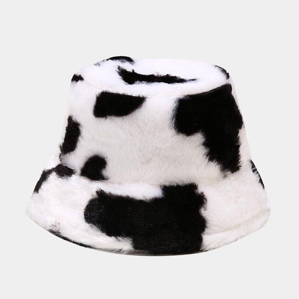 

wide brim hats dvacaman 2021 designer vintage fashion 3 colors furry cow print hair fur bucket hat/winter hat for women winter autumn, Blue;gray