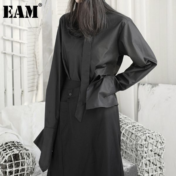 

[eam] women black tie long big size blouse lapel long sleeve loose fit shirt fashion spring autumn 1dd6140 21512, White