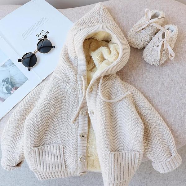 

jackets autumn and winter girls' thickened hooded lamb cashmere sweater coat girl baby cardigan, Blue;gray