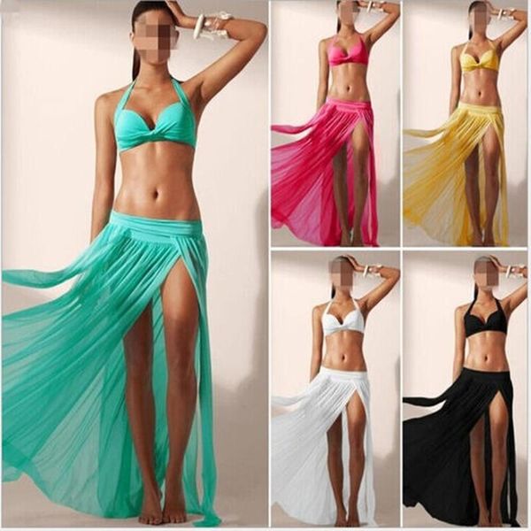 

women's swimwear women bikini cover up beachwear pareo sarong maxi wrap long skirt, White;black