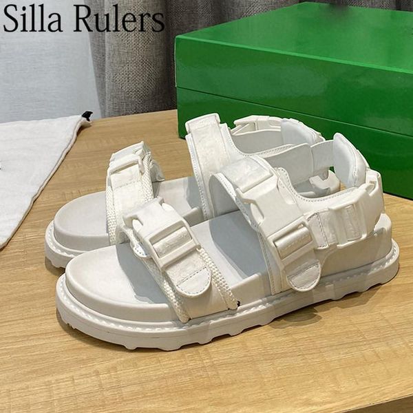 

sandals summer nylon belt thick sole beach shoes woman casual one strap gladiator buckle slippers for, Black