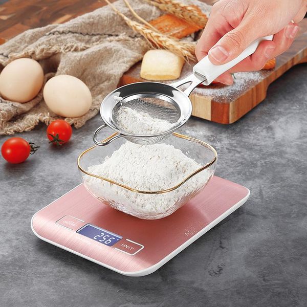Escalas de pesagem de alimentos de cozinha digital 5/10kg multifuncional aço inoxidável LCD Display Ferramentas de medição G/kg/lb/oz/ml de precisão Cooking Baking Scales 0572