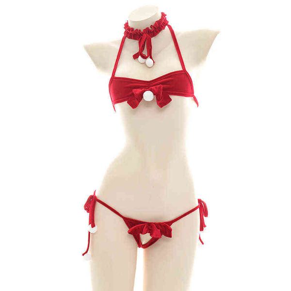 Nxy sexy setsexy traje santa lingerie conjunto saiko natal vermelho gravata gravata bowknot bikini lolita lolita halter sutiã bunny menina cauda underwear 1127