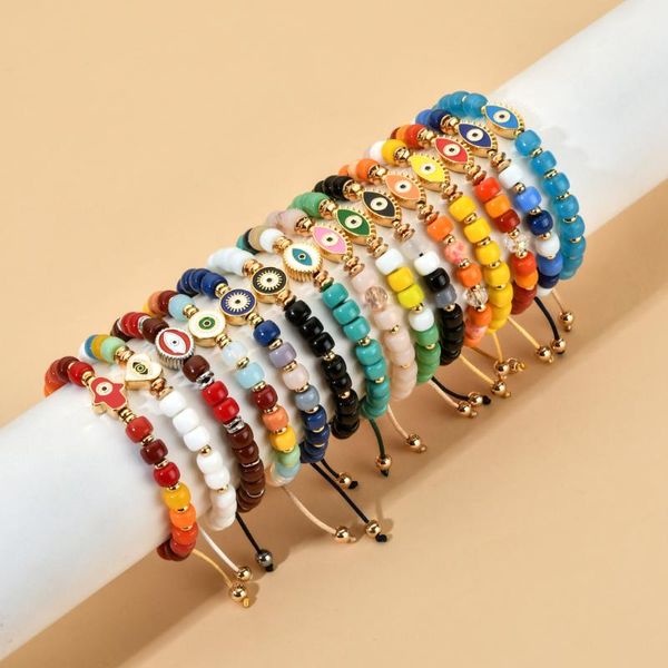 

charm bracelets boho color diy glass beads evil eye bracelet for women jewelry turkish bohemian friendship pulsera braided rope, Golden;silver