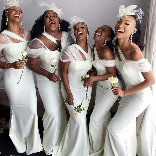 

ivory plus size bridesmaid dresses one shoulder strap cap sleeves mermaid designer custom made maid of honor gown country wedding party wear, White;pink