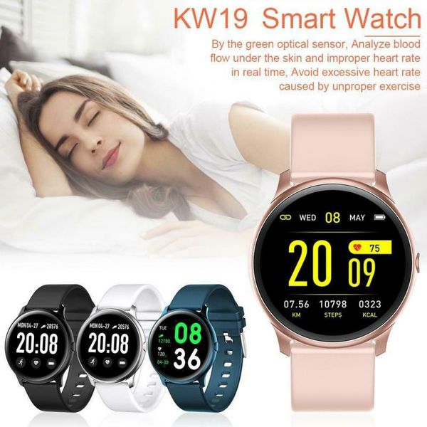 KW19 Smart Watch Wristbands Водонепроницаемый кровяной давление Монитор сердечных частот Фитнес-трекер Спортивный интеллектуальный браслет для андриода IOS