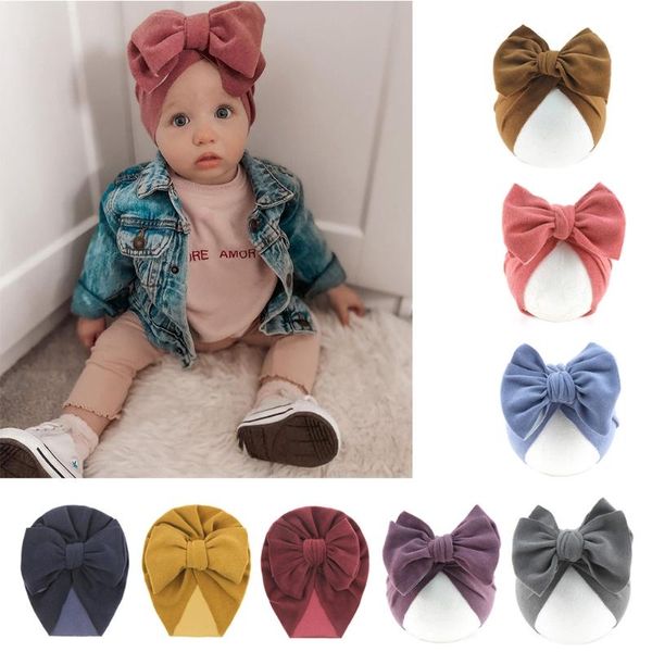 

caps & hats baby big bowknot india hat headwrap solid color beanie cap cute bow cotton elastic turban headband for born infant, Yellow