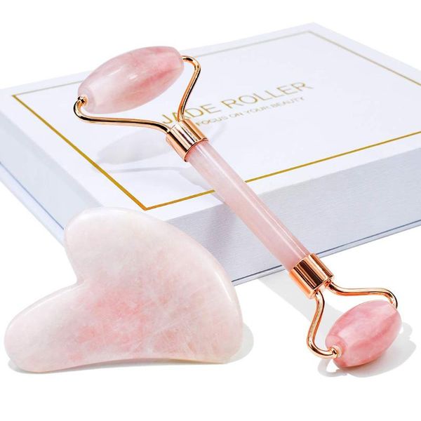 

cleaning gua sha facial massage natural pink jade roller massager face gift