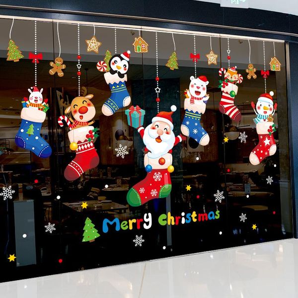 

wall stickers [shijuehezi] christmas window diy santa claus snowman socks decals for living room glass festival home decoration