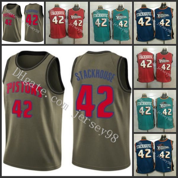 

detroit pistons men 42 jerry stackhouse retro basketball jersey, Black